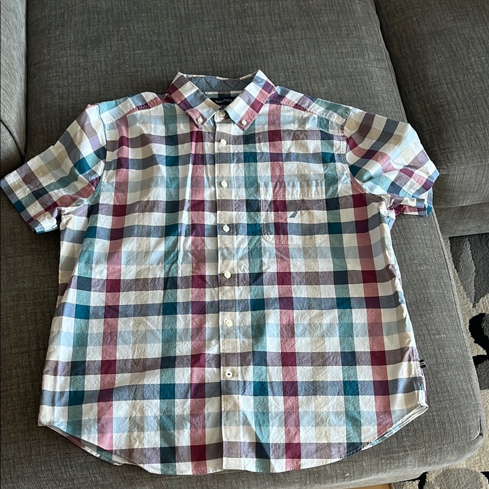 Men's Nautica Multicolor Plaid Short Sleeve Button Down